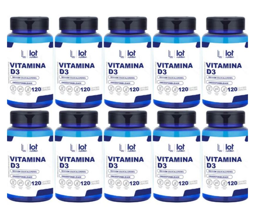 Kit 10un Vitamina D3 2.000ui 120 cápsulas Imunidade Saúde Ó sem Sabor