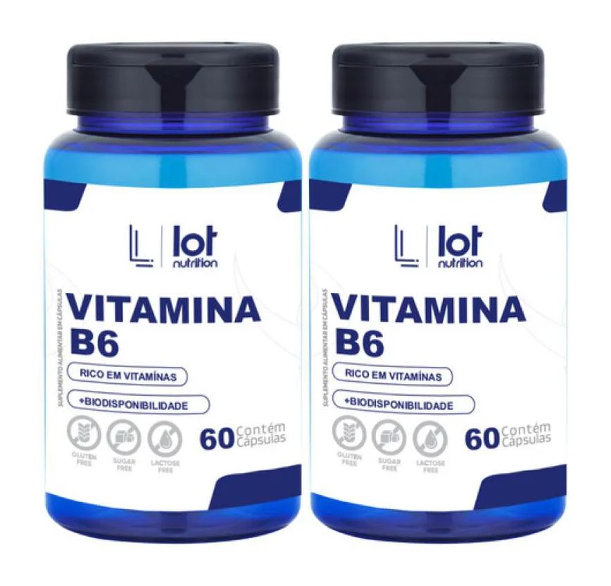 Kit 2un Vitamina B6 Piridoxina 60 cápsulas sem Sabor