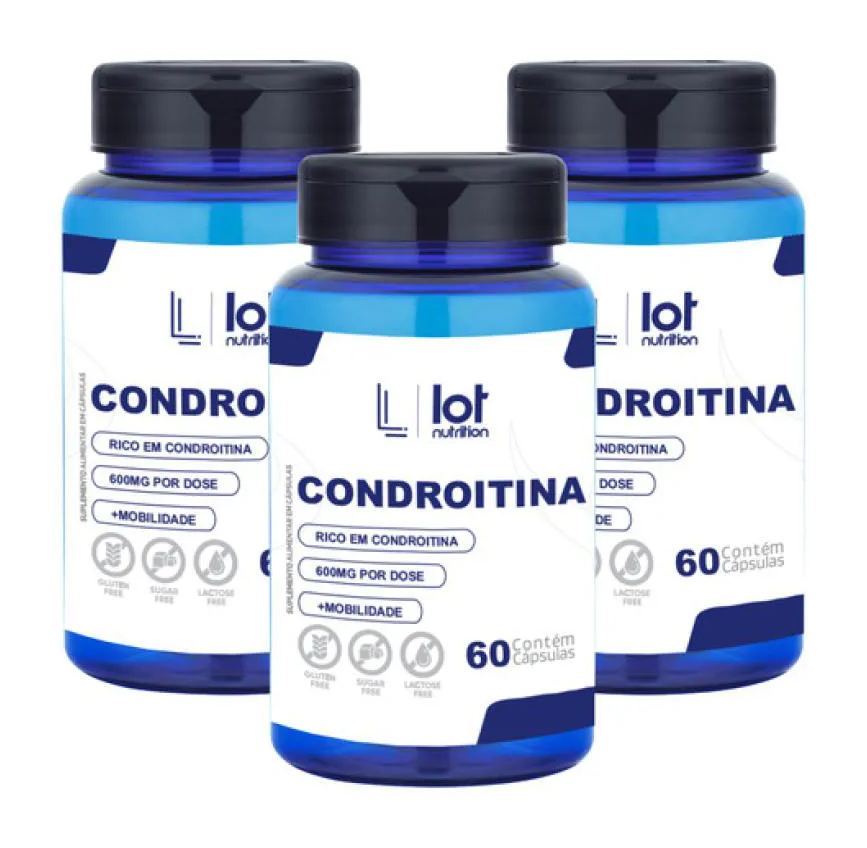Kit 3un Condroitina 600mg 60 cápsulas Cartilagem sem Sabor