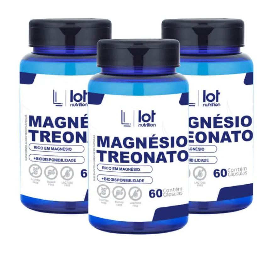Kit 3un Magnésio Treonato 450mg 60 cápsulas sem Sabor