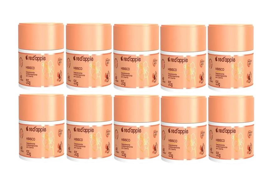 KIT 10 DESODORANTE ANTITRANSPIRANTE CREME HIBISCO -RED APPLE