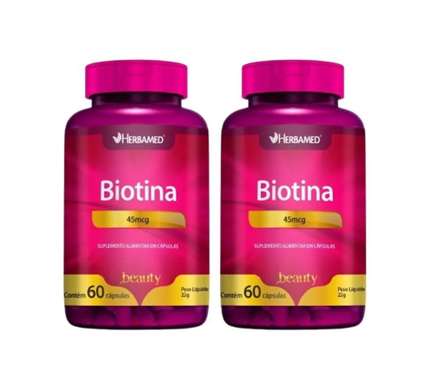 Kit 2 Suplemento Alimentar Biotina 45mcg C/60 cápsulas -herbamed