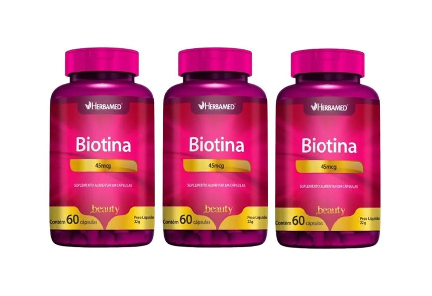 Kit 3 Suplemento Alimentar Biotina 45mcg C/60 cápsulas -herbamed