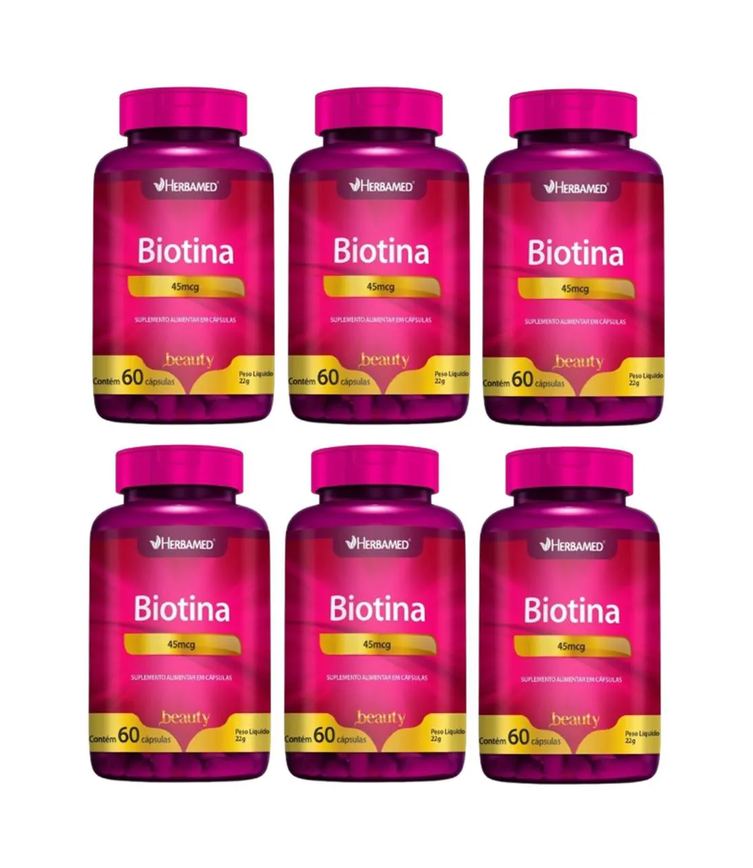 Kit 6 Suplemento Alimentar Biotina 45mcg C/60 cápsulas -herbamed