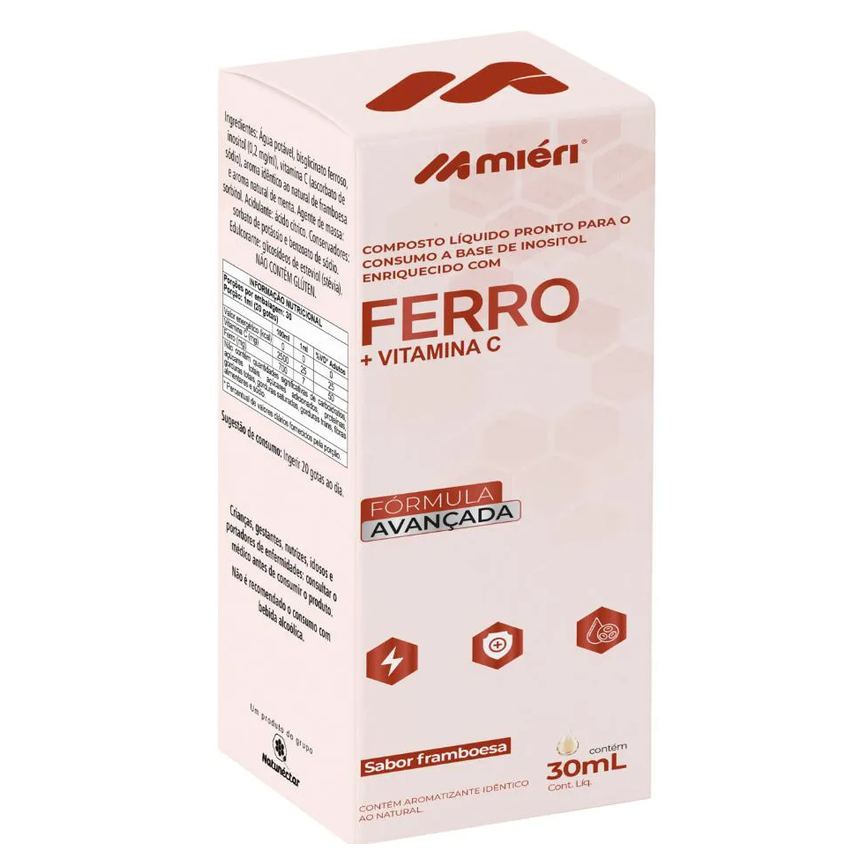 Ferro + Vitamina C em Gotas 30ml Inositol Enriquecido com Ferro - Sabor Framboesa