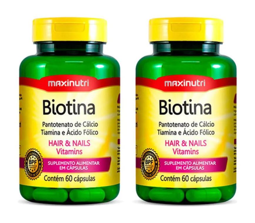 Kit 02 Biotina Cabelo Unhas Vitaminas + Acido Fólico 60 cápsulas