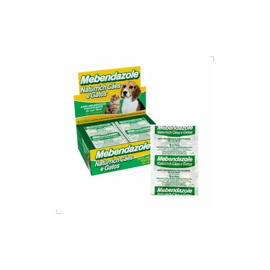 Vermifugo para Cachorro e Gato Mebendazole Contra Vermes 01 - 40kg Cartela com 6 Comprimidos