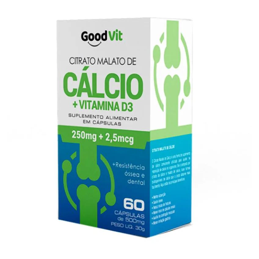 Citrato Malato de Cálcio + Vitamina D3 C/60 cápsulas - Good Vit