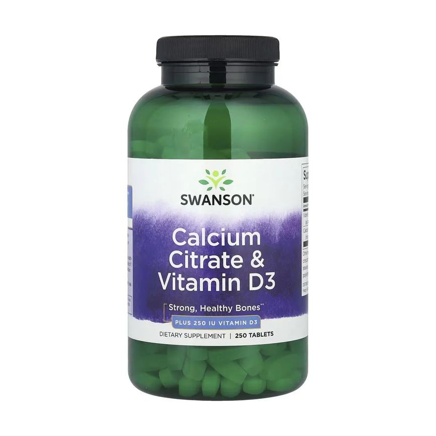 Citrato de Cálcio com Vitamina D Swanson 250 Tablets Importado