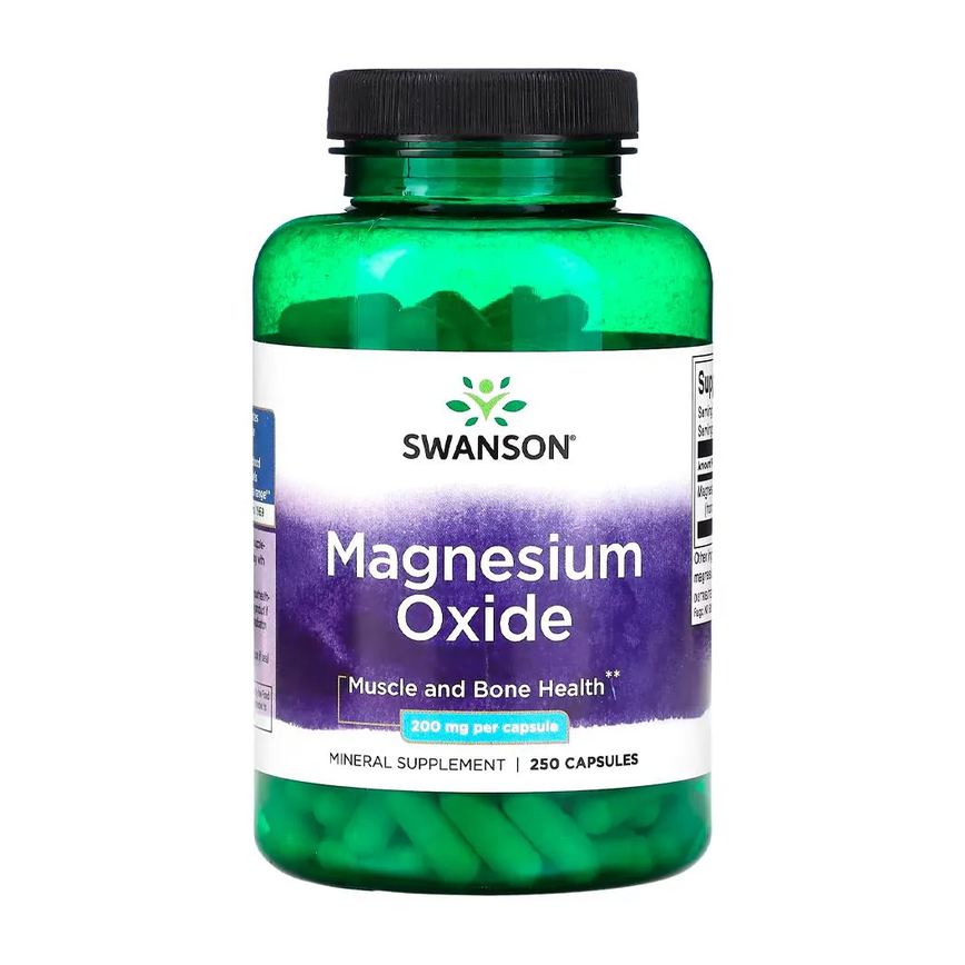 Óxido de Magnésio 200mg Swanson 250 Cápsulas Importado