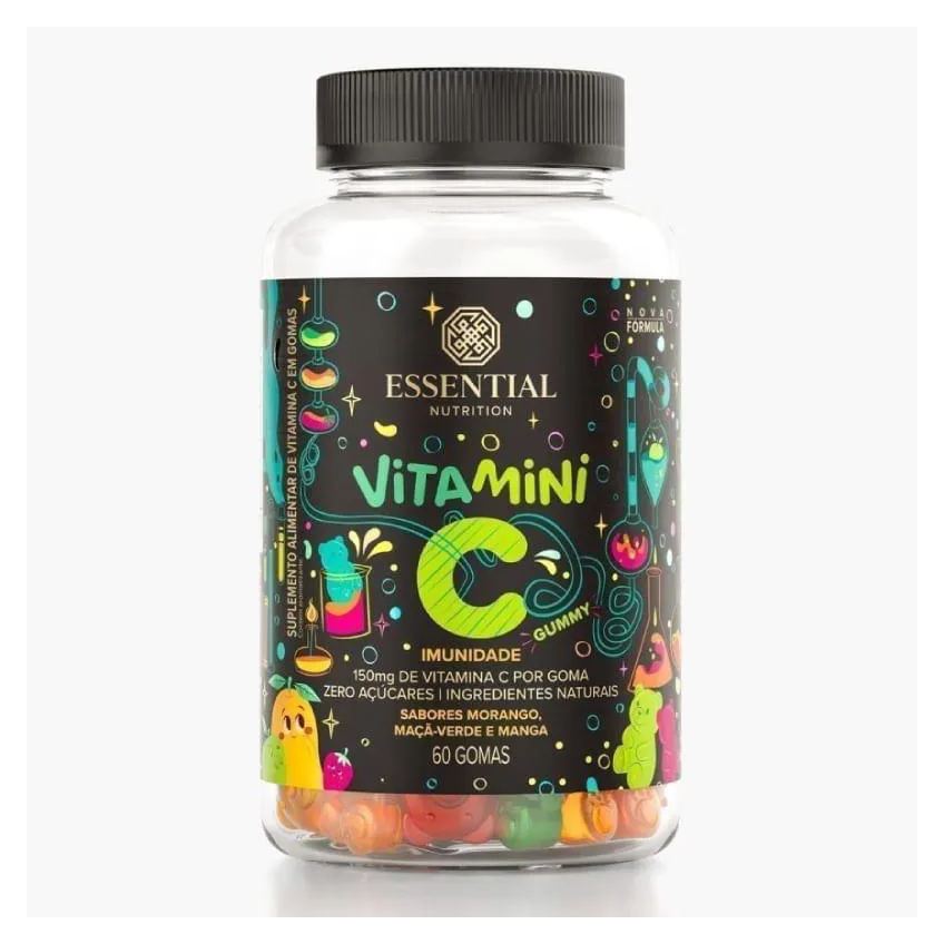 Vitamini C Gummy Morango Maçã Verde e Manga Essential Nutrition 60 Gomas