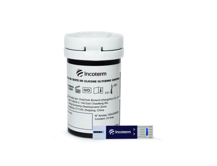 Tiras de Teste de Glicose P/ Glicosimetro Glycemic Control Incoterm - 50 Und.