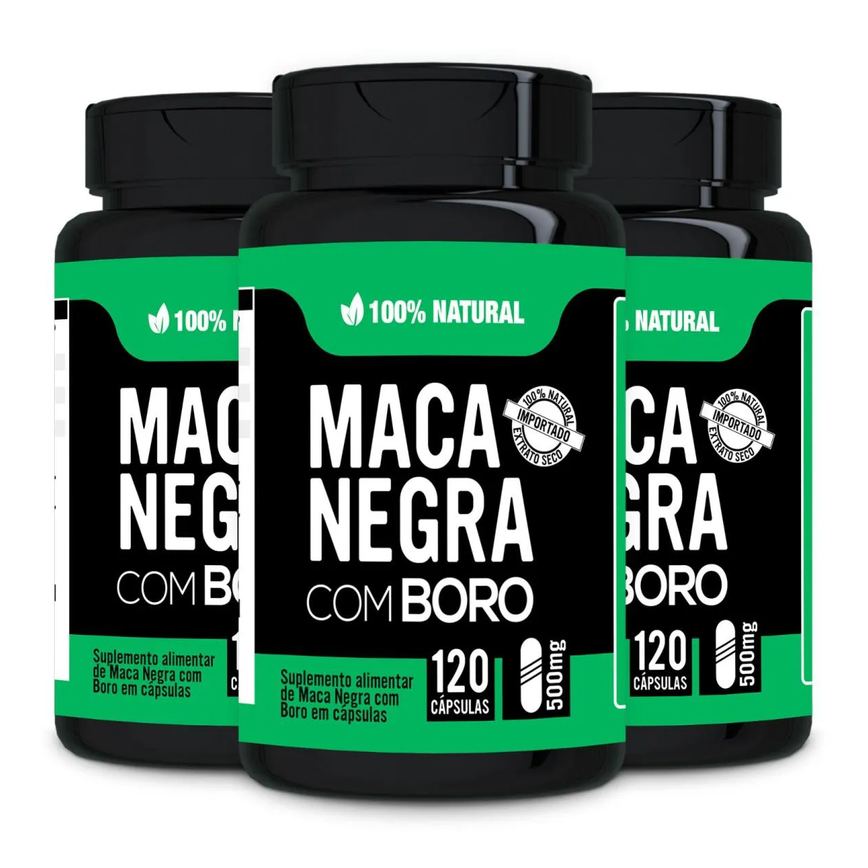 Kit 3x Maca Peruana Negra com Boro + Vitaminas B6 + D + Zinco 100% Natural 120 cápsulas