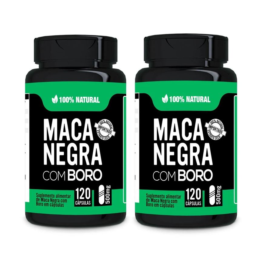 Kit 2x Maca Peruana Negra com Boro + Vitaminas B6 + D + Zinco 100% Natural 120 cápsulas