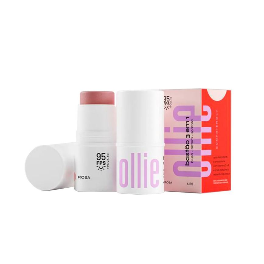 Bastão 3 em 1 Ollie Blush Batom e Sombra FPS 95 4,5g - Rosa