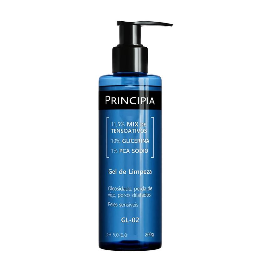 Kit Facial Principia Skincare Gel de Limpeza Suave GL-02 200ml + Sérum Anti-Idade Mix-02 30ml + Creme Hidratante CH-01 50g + Protetor Solar PS-01 FPS 60 40ml