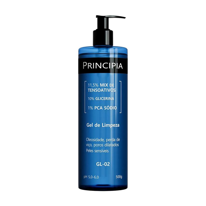 Kit Facial Principia Skincare Gel de Limpeza Suave GL-02 500ml + Sérum Anti-Idade Mix-02 30ml + Creme Hidratante CH-01 50g + Protetor Solar PS-01 FPS 60 40ml