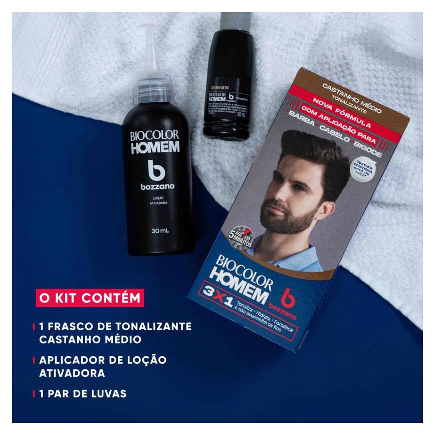 Tonalizante de Cabelo Biocolor Homem Bozzano - Castanho Médio