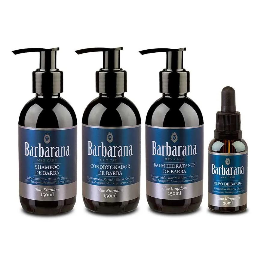 Kit Shampoo + Condicionador + Balm + Óleo Para Barba Blue Kingdom Barbarana