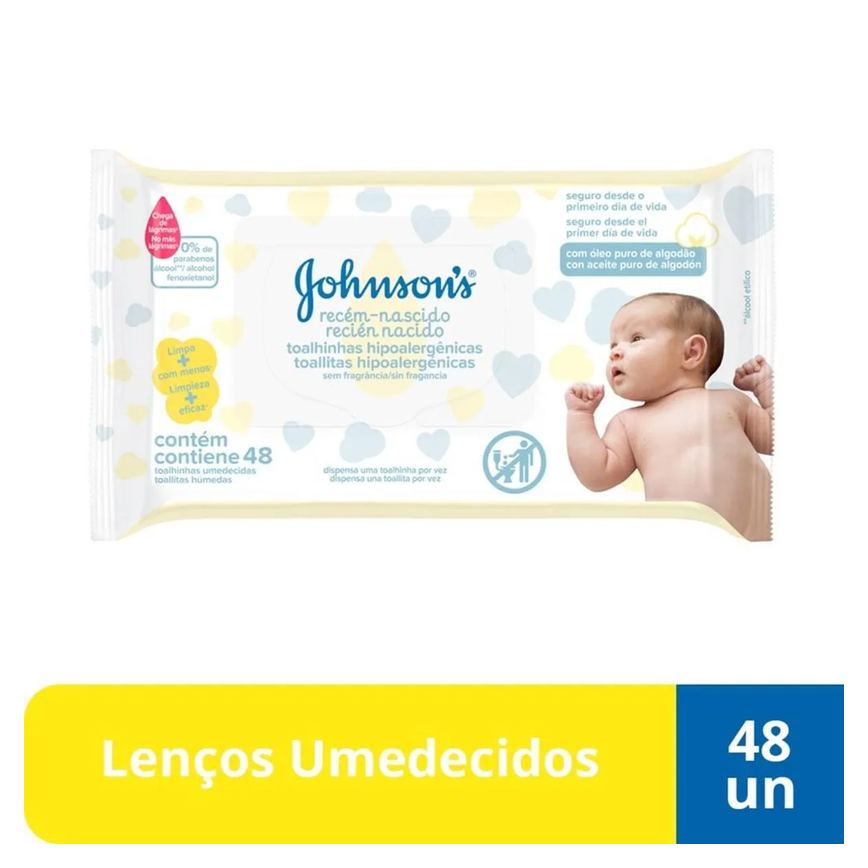 Lenço Umedecido Johnson's Baby Recém-Nascido Hipoalergênico Sem Álcool 48 unidades