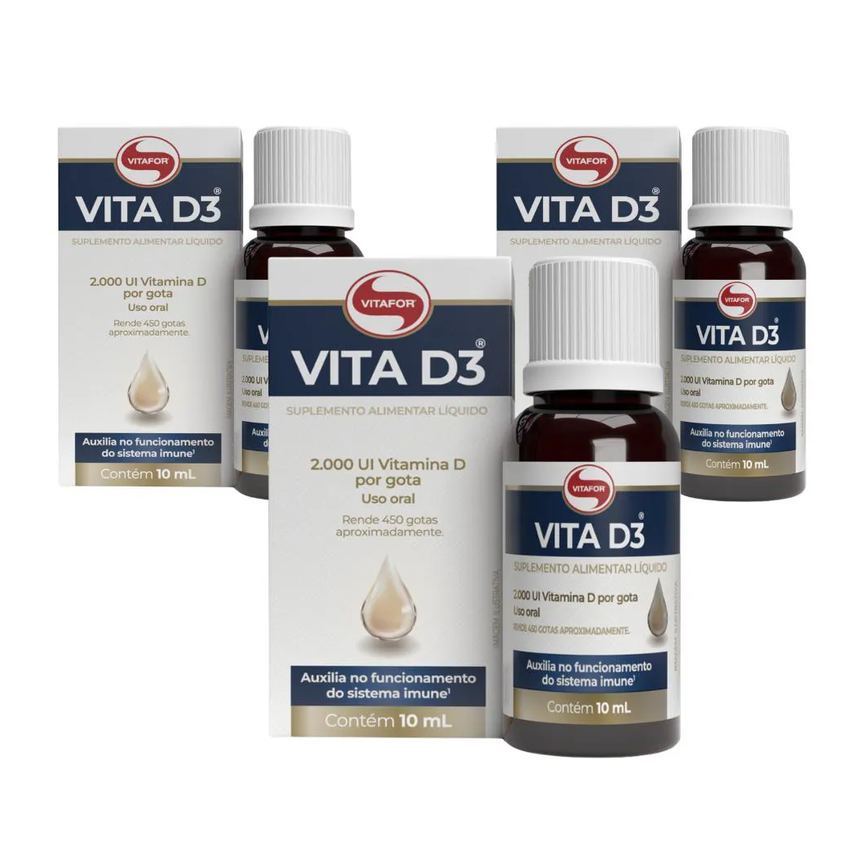 Kit 3X Vitamina D3 2000Ui/Gota 10Ml (450 Gotas) Vitafor