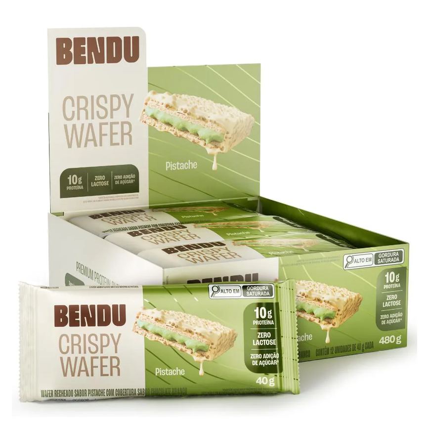 Wafer Bendu Crispy Caixa (12 Un) - Sabor Pistache - Zero Lactose