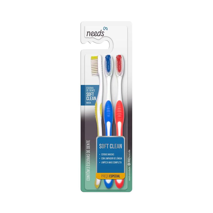 Escova de Dente Needs Soft Clean 3 Unidades
