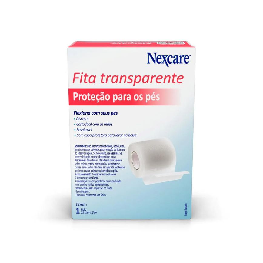 Fita Protetora para os Pés Nexcare Transparente com 1 rolo de 25mmx3m