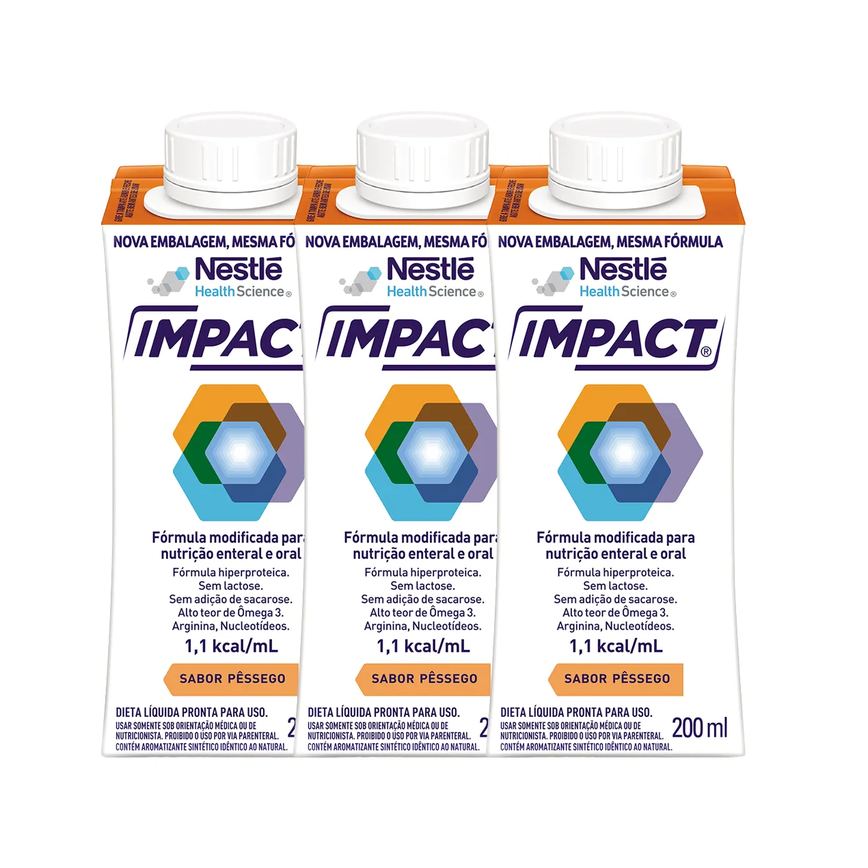 Kit Suplemento Alimentar Nestlé Impact Pêssego 200ml 3 unidades