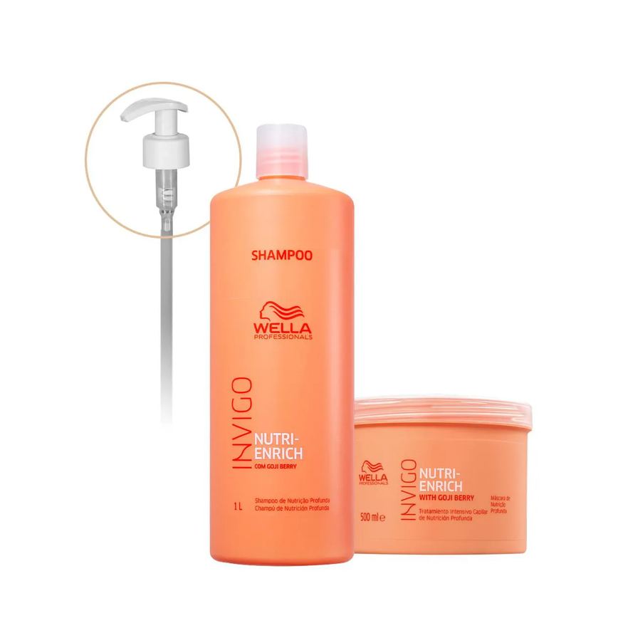 Kit Wella Professionals Nutri-Enrich Shampoo Máscara Válvula Pump (3 Produtos)