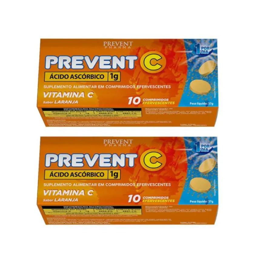 Kit 2X Vitamina C Sabor Laranja C/10 comprimidos Efervercentes - Prevent Pharma