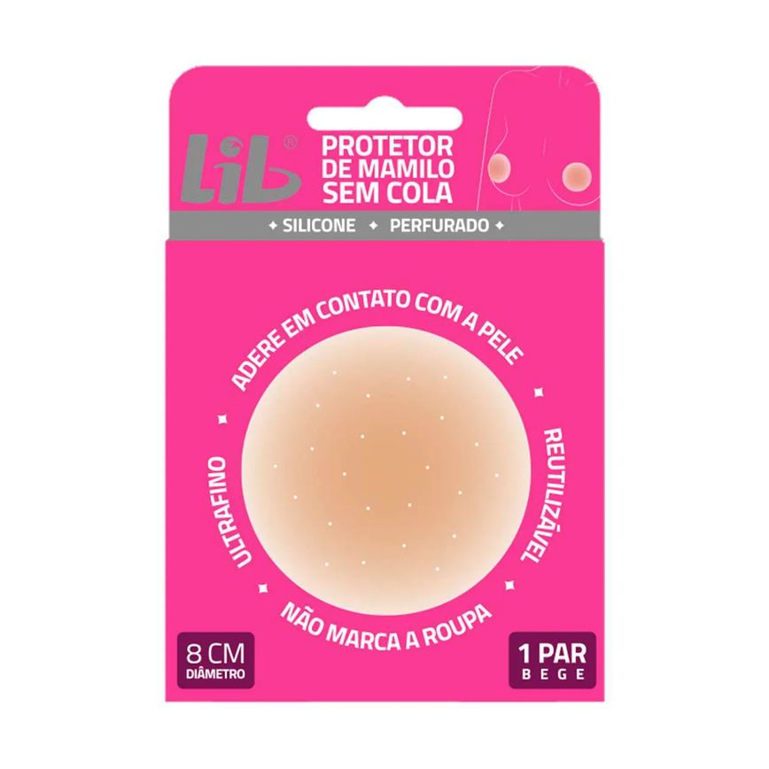 Protetor de Mamilo de Silicone Lib Perfurado Sem Cola Bege 1 Par