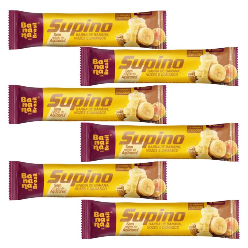 Kit 6 Barra de Banana com Nozes e Damasco com Chocolate Branco 24G Banana Brasil