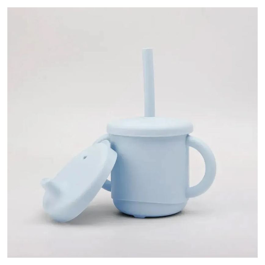 Copo de Silicone Canudo e Bico 200Ml +12M Azul Petit Piá