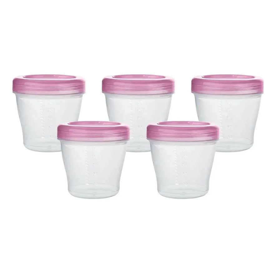 Kit 5 Potes para Papinhas e Leite Materno Rosa 150Ml Kababy