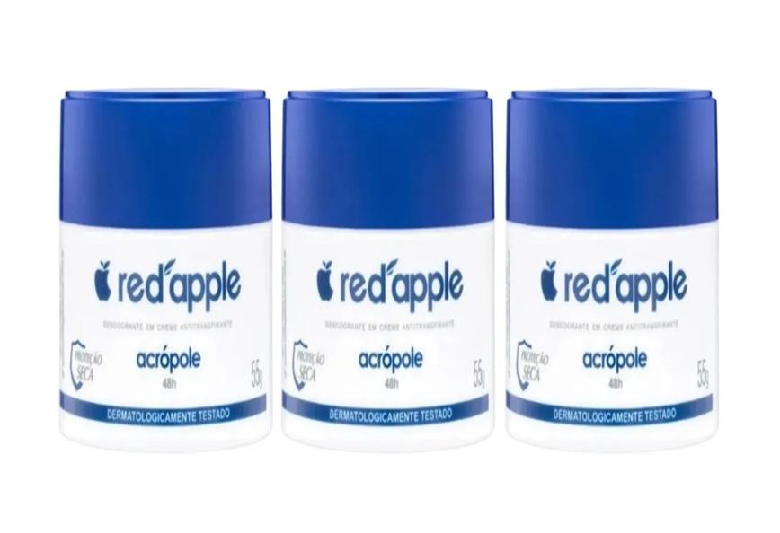 Kit 3 Desodorante Red Apple Acrópole em Creme 55g