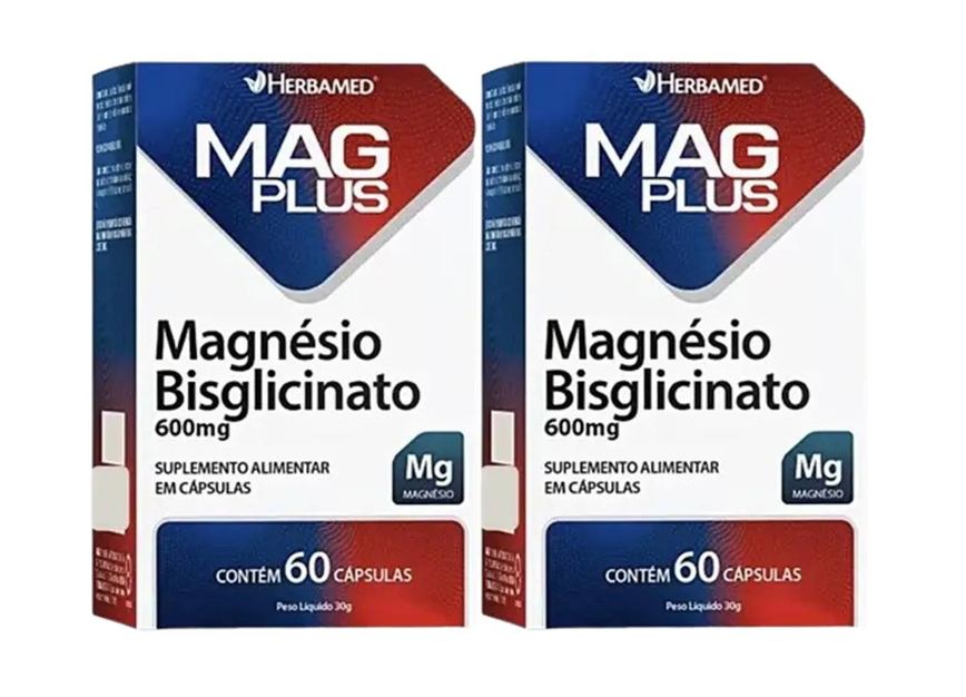 Kit 2 Mag Plus Magnésio Bisglicinato 600Mg 60 Cáps -Herbamed