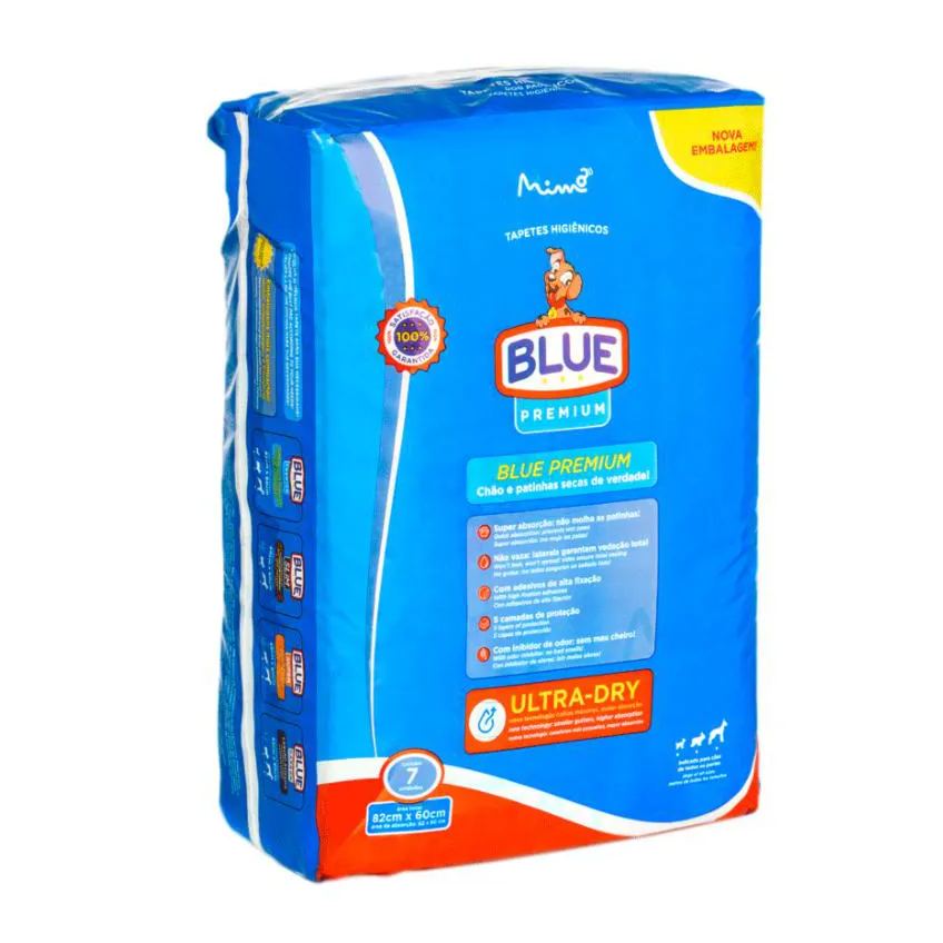 Tapete Higiênico Blue Original Premium com 07 Unidades de 82X60Cm