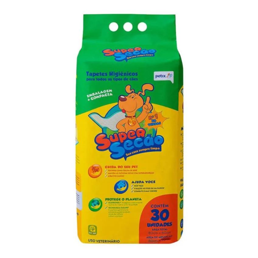 Tapete Higiênico Super Secão Petix 30Un 80X60Cm para Cães