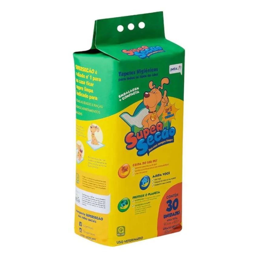 Tapete Higiênico Super Secão Petix 30Un 80X60Cm para Cães