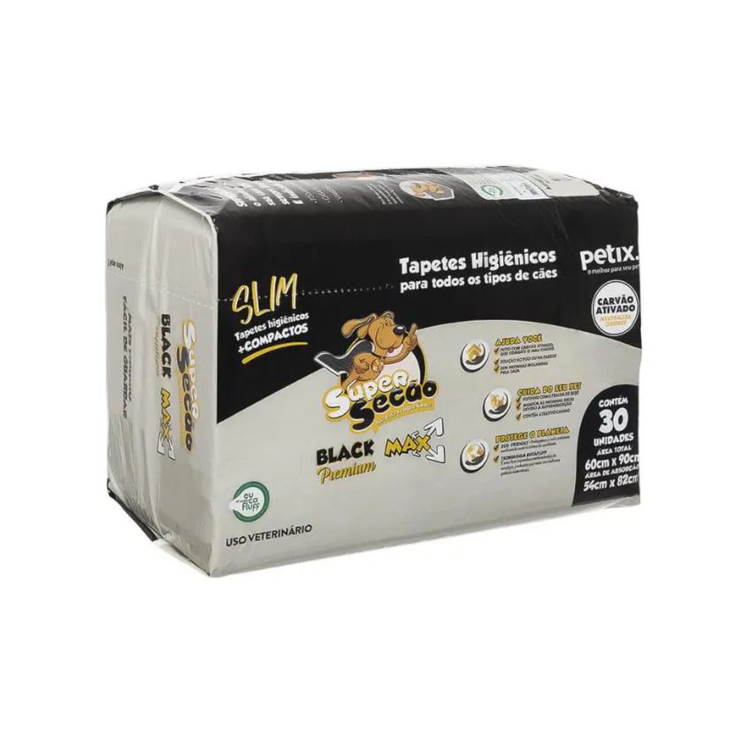 Tapete Higiênico Super Secão Slim Black 30Un 60X90Cm para Cães