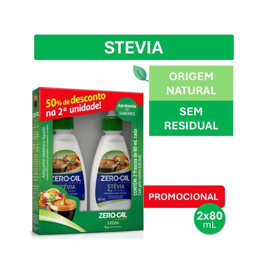 Kit Adoçante Líquido Zero-Cal Stévia 2 unidades de 80ml cada