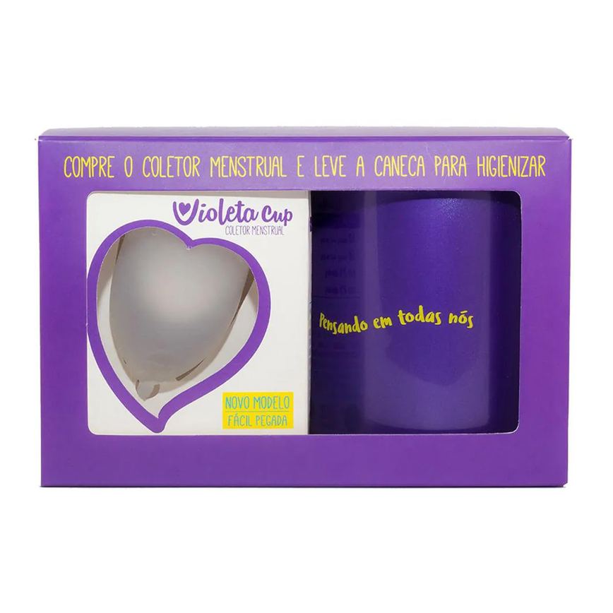 Kit Violeta Cup - Coletor Tipo a Transparente + Caneca Higienizador