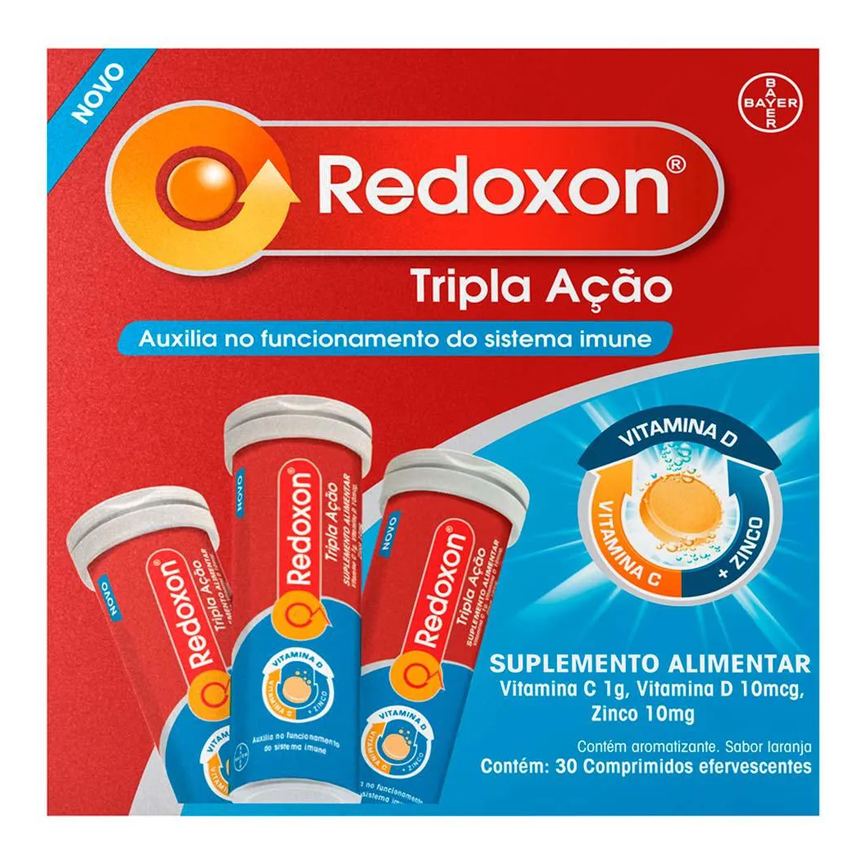 Suplemento Alimentar Redoxon Tripla Ação – Vitamina C, D e Zinco – Laranja 30 Comprimidos