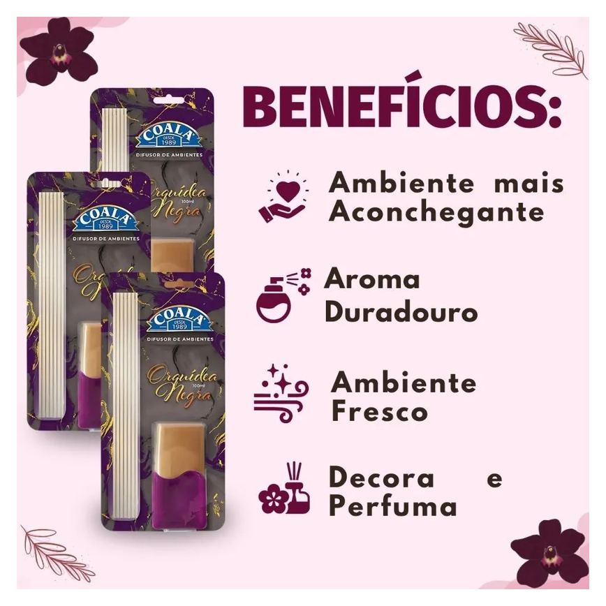 Kit Coala: 3 Difusores de Aroma Orquídea Negra 100ml