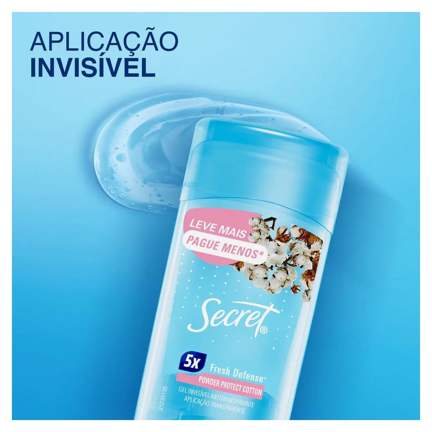 Desodorante Antitranspirante Stick Gel Secret Powder Protect Cotton Feminino 48h 73g