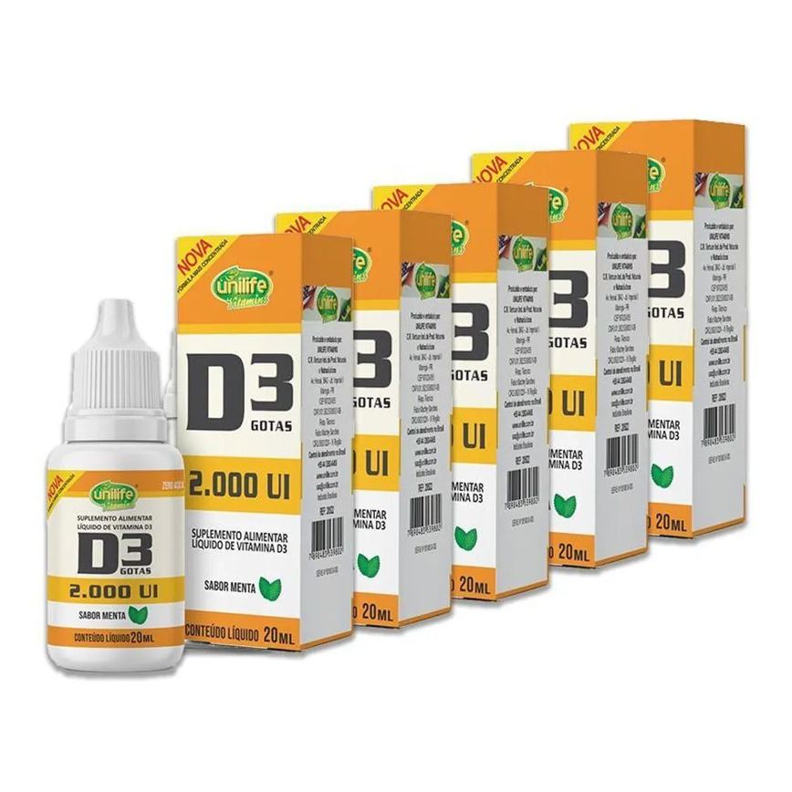 Kit 5 Vitamina D3 2.000 Ui Unilife Menta 20Ml
