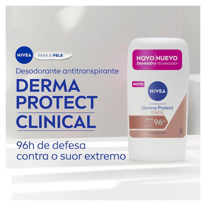 Desodorante Antitranspirante Stick Barra Nivea Derma Protect Clinical Feminino 96h 54g