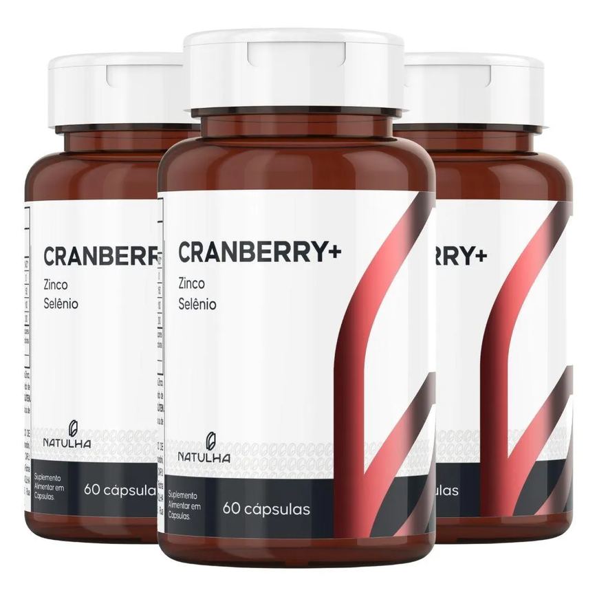 Kit 3X Cranberry com Zinco e Selênio 60 Cápsulas - Natulha