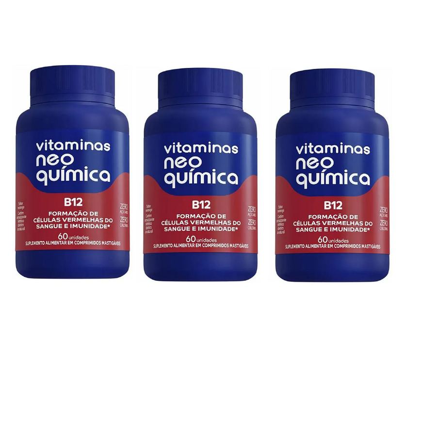 Kit 03 Vitaminas B12 Neo Química Sabor Morango 60 Cpr